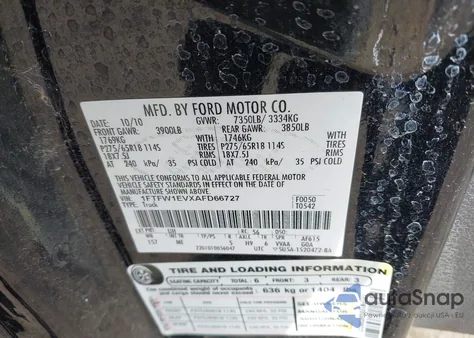 2010 Ford F-150 Fx4/Harley-Davidson/King Ranch/Lariat/Platinum/Xl/Xlt from USA, damaged, VIN 1FTFW1EVXAFD66727